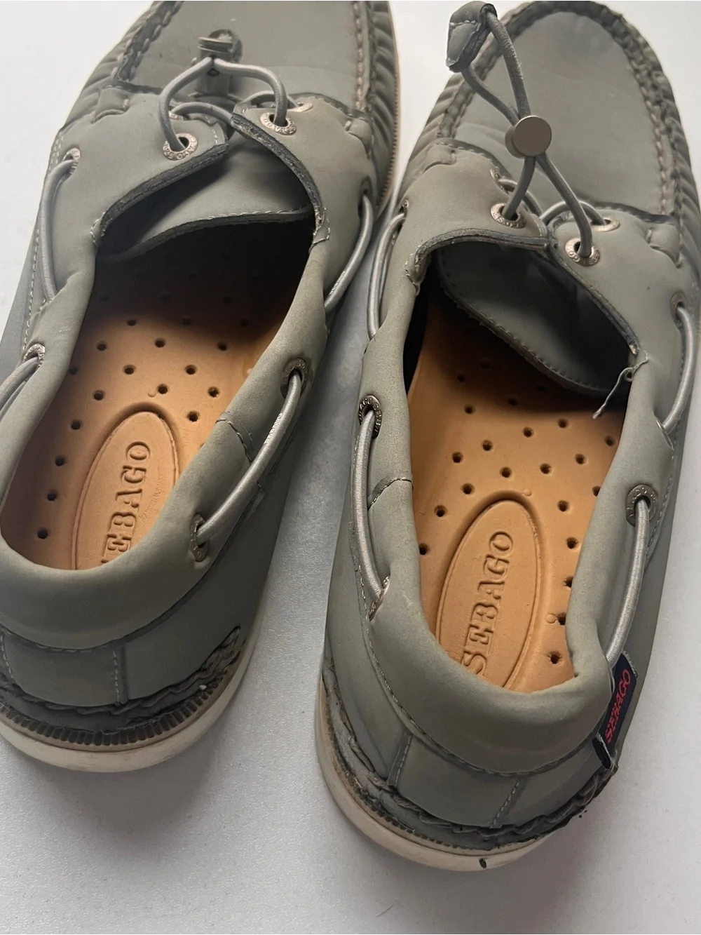 Sebago Dockside Boat Grey Leather Insole Shoe Togging Laces Size 8